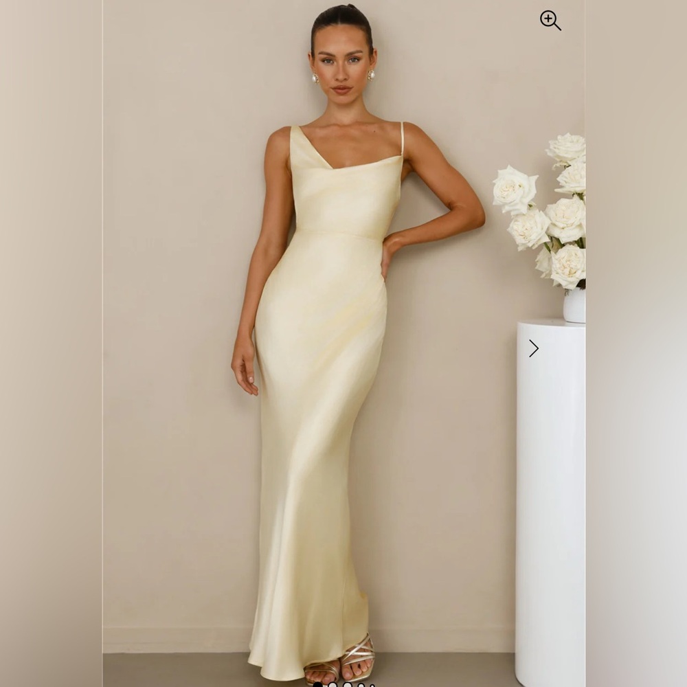 Wedding Parlour “The Madeline” Cowl Satin Yellow Maxi Dress